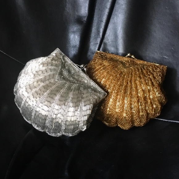 La Regale Handbags - PAIR of vintage glam Art Deco Beaded Purses Gold Silver